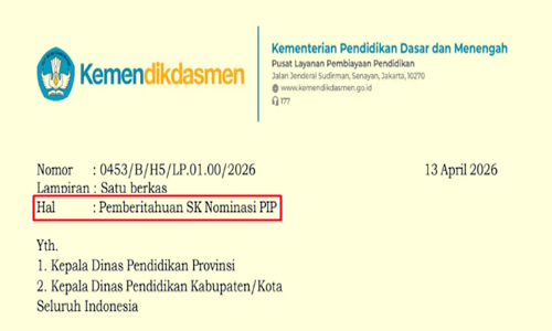 Surat Edaran Pemberitahuan SK Nominasi PIP Tahun 2026