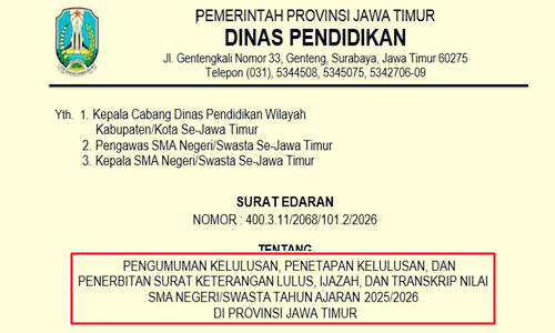 Surat Edaran Pengumuman Kelulusan SMA Tahun Ajaran 2025/2026