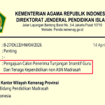 Surat Edaran Pengajuan Penerima Insentif GTK Non ASN Madrasah Tahun 2026