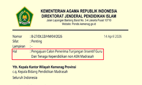 Surat Edaran Pengajuan Penerima Insentif GTK Non ASN Madrasah Tahun 2026