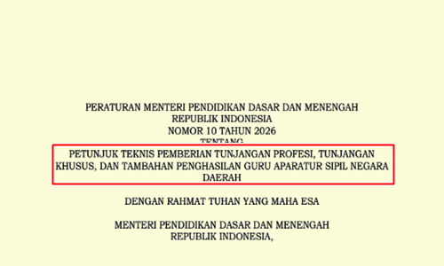 Permendikdasmen Nomor 10 Tahun 2026 tentang Juknis Tunjangan Profesi, Tunjangan Khusus, dan Tamsil Guru ASN Daerah